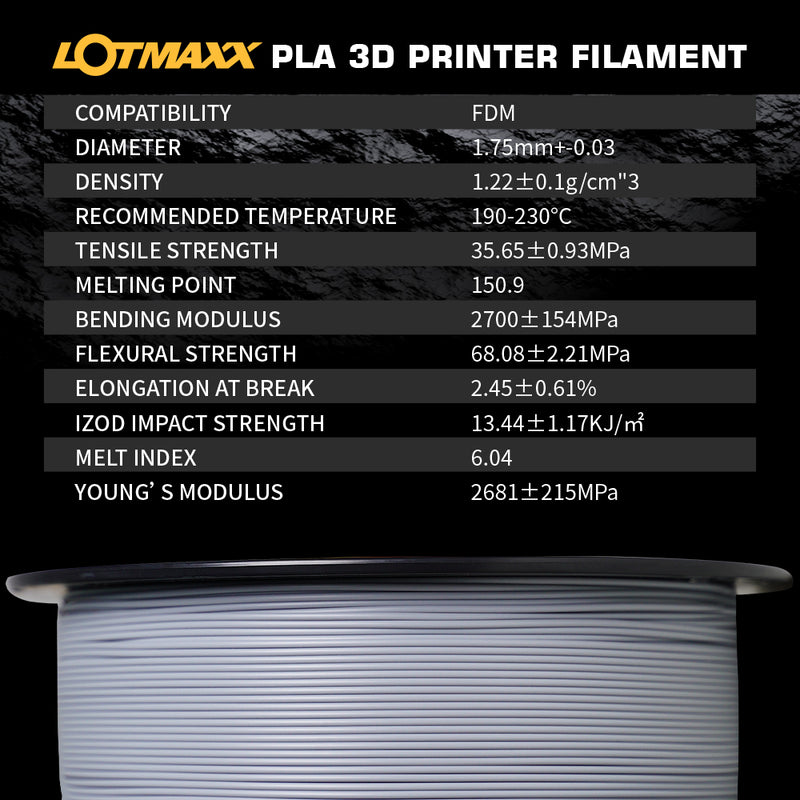 LOTMAXX PLA 3D Printer Filament Bundle 1.75mm 9 rolls 1kg/spool 9 Pack Total 9kg Fit Most FDM Printers